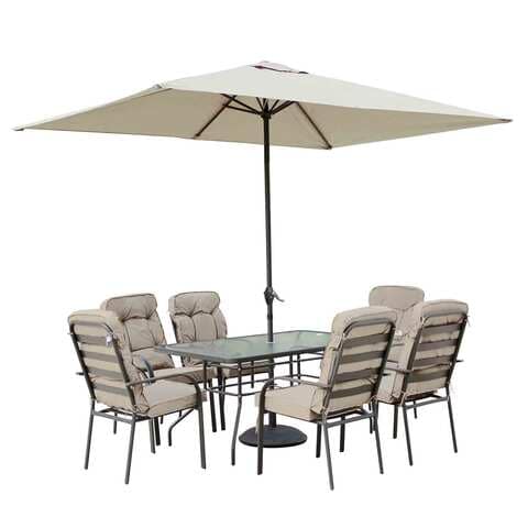 Dinner Set 6 Chairs + Table + Umbrella
