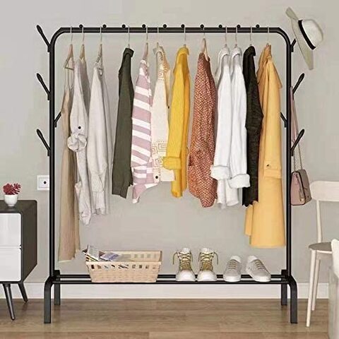 Showay Cloth Rack Cloth Stand Clothes Hanger Stand Clothes Clothes Hanger Dryer Rail With 8Pcs Branch Hook Bottom Storage 110cm Length Large Space For Shoes Clothes Jacket Umbrella Hats Scarf Handbags