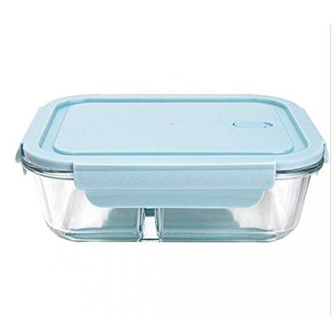 ALISSA Food Storage Box 2 Pack 2 Compartment Glass Storage Easy Storage Conatiners Glass(Blue)
