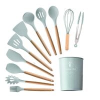 EnsoCrafts&reg; Silicone Cooking 12Pcs Nonstick Utensils with Bamboo Wood Handle, Nonstick Kitchen Cookware, kitchen utensils, Cooking Spatula Set, Non Toxic Turner Tongs Spatula Spoon Set (Mint Green)