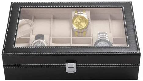 Rubik 12 Grids Watch Jewelry Collection Storage PU Leather Display Case Watch Box Organizer - Black