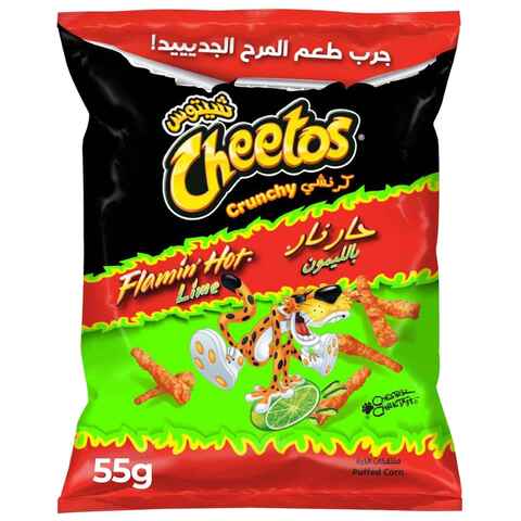 Buy Cheetos Crunchy Flamin Hot Lime Cheese Flavoured Snacks 55g in UAE