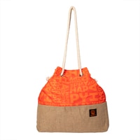 Biggdesign Moods Up Beach Shoulder Bag for Women, Large and Lightweight Summer Bag with Rope Handle and Inner Pocket, Made of Polyester and Jute, Orange