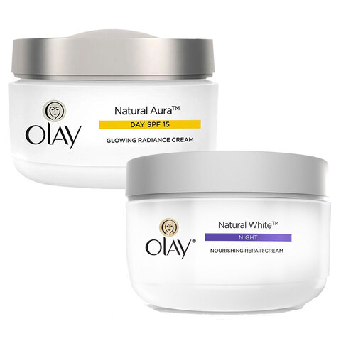 Buy Olay Natural White All-In-One Fairness Night Cream 50g With Day Cream SPF15 White 50g in UAE