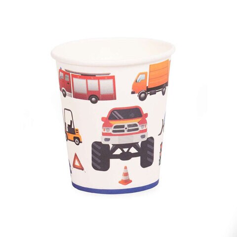 Fun Car Theme Paper Cup White 266ml Pack of 6