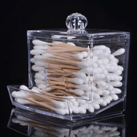 Generic-New Acrylic Cotton Swabs Storage Holder Box Transparent Makeup Case Cosmetic Container