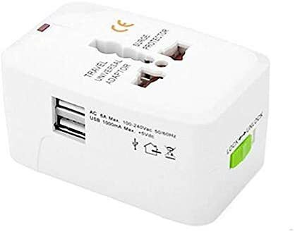 Travel Adapter With 2 Usb Ports All In One Universal Area Multiple Charger Eu Us Uk Au Compatible More Than 150 Countries (White)