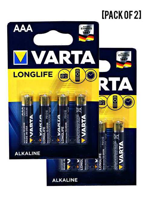 بطارية Varta LongLife AAA القلوية (1.5 فولت ، 4 قطع) [حزمة من 4]