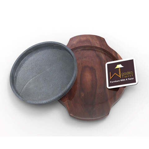 Sizzler Serving Platter With Wooden Base in Premium Sheesham wood