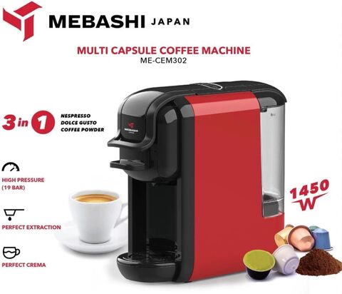 Mebashi Japan 3-In-1 Multi Capsule Coffee Machine With Capsules, Me-Cem302, Black