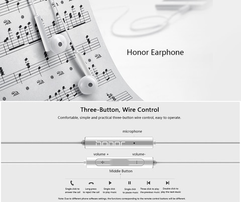 Honor- AM115 Earphone 3.5mm In-Ear Earbud Headset Wired Controller Headphone for  3C LTE/4C/4X/6/6 Plus/7/P6S-U00/P7/P8/Mate2/Mate7