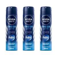NIVEA MEN Antiperspirant Spray for Men Fresh Active 150ml Pack of 3