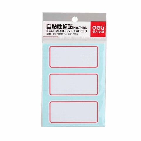 Deli adhesive label paper label 34 x 73mm 12 Sheets Assorted 