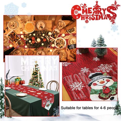 Christmas Table Runner, Christmas Decorations Tablecloth, Embroidered Christmas Red Table Cloth Table Decorations, for Indoor or Outdoor Cupboard Dining Table Holiday Party Xmas Decor (Table Runner)