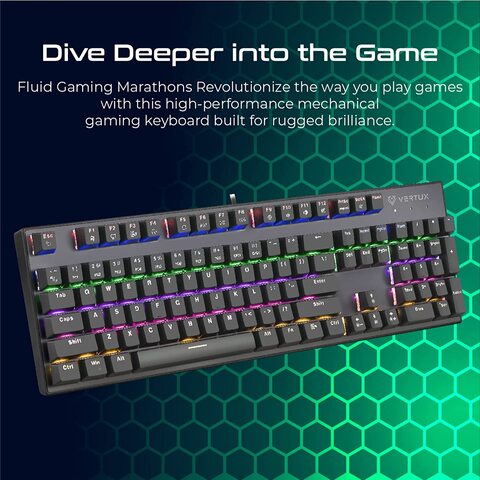Vertux Wired Gaming Keyboard, 104 Keys Blue Switch With Bright Rgb Backlight, Full Anti-Ghosting Keys, 12 Multimedia Hotkeys And Tangle-Free Braided Cable