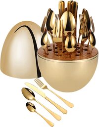24Pieces Cutlery Flatware Set for 6, with Storage Egg, Mirror Polished Stainless Steel, Elegant and Durable, Include Knife Fork Spoon, Dinnerware for Home, Hotel, Restaurant, New House (Golden,24pcs)