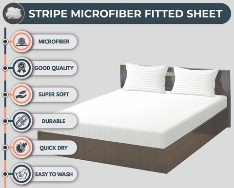 KLUB LINEN Stripe Microfiber  Maroon Fitted Sheet - Single 90 x 190 cm