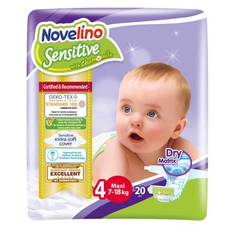Novelino Sensitive Baby Diapers Size 4 Maxi 7-18kg 20 Counts