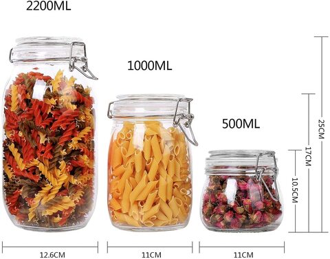 Aiwanto 3Pcs Glass Storage Containers Storage Jars Glass Storage box Airtight Storage Containers (500ML/1000ML/2200ML)