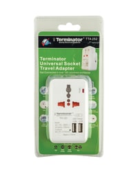 Terminator Multi-Pin Travel Adaptor With Universal &amp; 2Rp Socket + 2 USB 2.1A