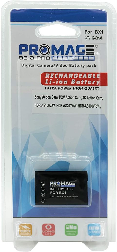 Promage Battery Bx1 Black For Sony Action Cam, Pov Action Cam, 4K Action Cam, HDr-As100V/W, HDr-As200V/W, HDr-As100R/W, Dsc-Rx100 Camera