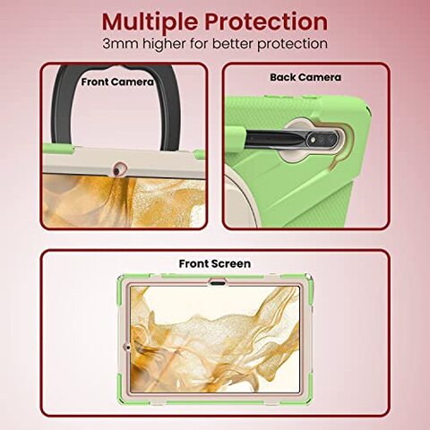 Moxedo Shockproof Rugged Colorful Case with 360 Rotating Kickstand and Shoulder Strap Compatible for Samsung Galaxy Tab S7 Plus 12.4-inch 2020 / S8 Plus 2022 (T730/T970/X800) (Matcha Green)