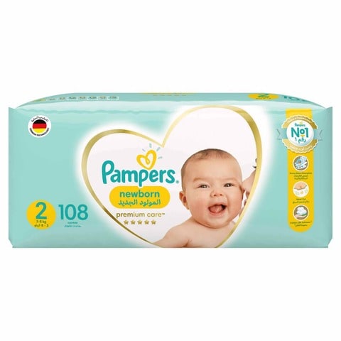 Pampers Premium Care Taped Diapers, Size 2, 3-8kg, Mega Pack, 108 Diapers&nbsp;