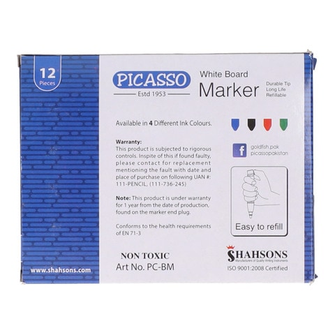 PICASSO PC - BM White Board Erasable Marker Round Tip/ Refillable Markers/  Pack of 3 Markers. 