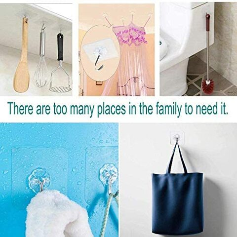 N/C Self Adhesive Hooks, 24 Pack Transparent Adhesive Wall Hanger For Kitchen Bathroom Office Closet - Waterproof, No Drill Glue Needed