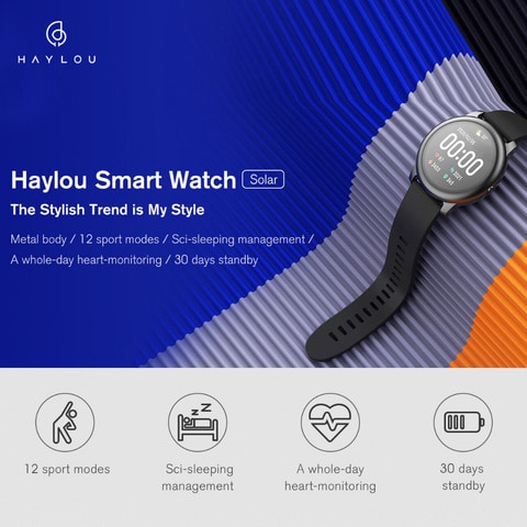Haylou-Global Version  Smart Watch Solar LS05 12 Sports Modes Music Control  Sports Wristband 24H Heart Rate Monitoring Daily Waterproof Fitness Bracelet