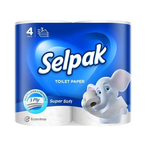 Selpak 3 Ply Super Soft Toilet Paper Rolls White 4 count