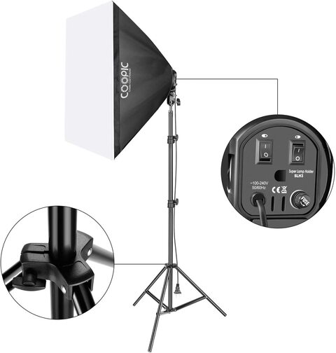COOPIC S03 2M x 3M Background Support System With 3x3m Green Background Non woven and Continuous Lighting Kit for Photo Studio Product,Portrait and Video Shoot Photography