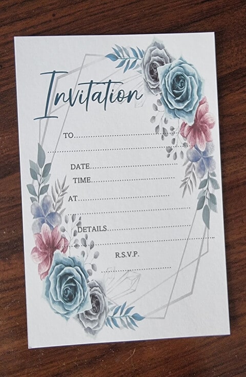 Blue and grey store baby shower invitations