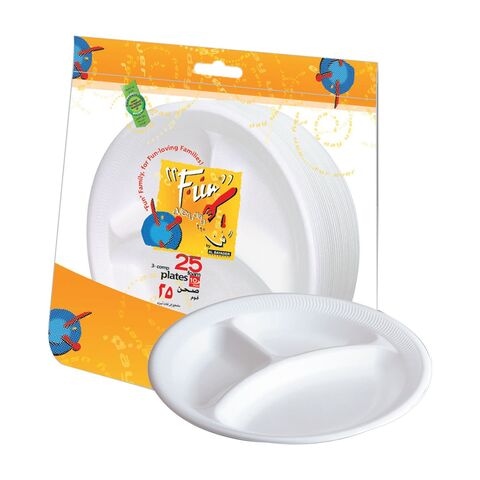 Fun Everyday Disposable 3-Compartment Plate White 10inch Pack of 25