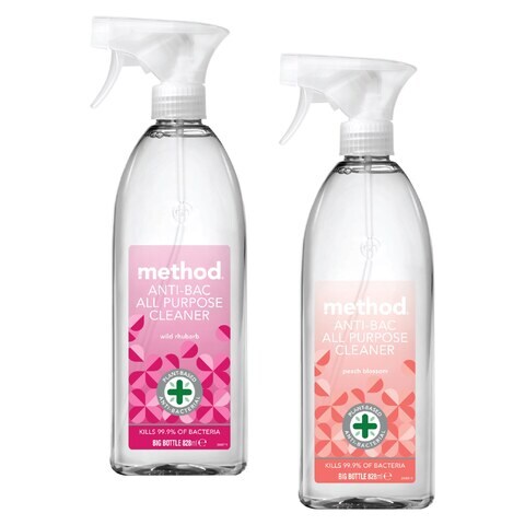 اشتري Method Anti-Bac All Purpose Cleaner Wild Rhubarb 828ml With Anti-Bac All Purpose Cleaner Peach Blossom Clear 828ml(testing) في الامارات