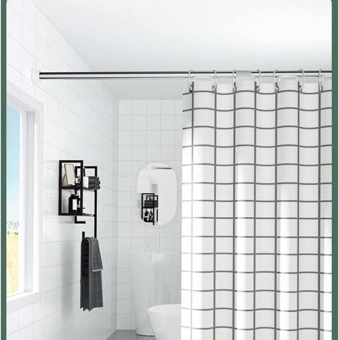 Rubik Shower Curtain Rod Adjustable 110-200cm Extendable Length Telescopic Tension Bar Stainless Steel No Drill Type for Bathroom Shower Bathtub Cabinets Balcony (110cm to 200cm)