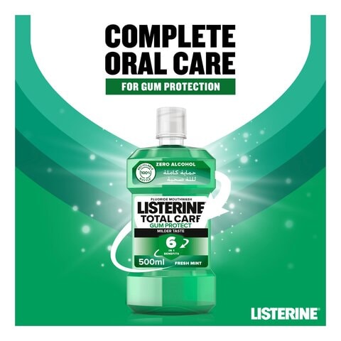 Listerine Total Care Gum Protect 6 Benefit Fluoride Daily Mouthwash MilderTaste Fresh Mint 500m
