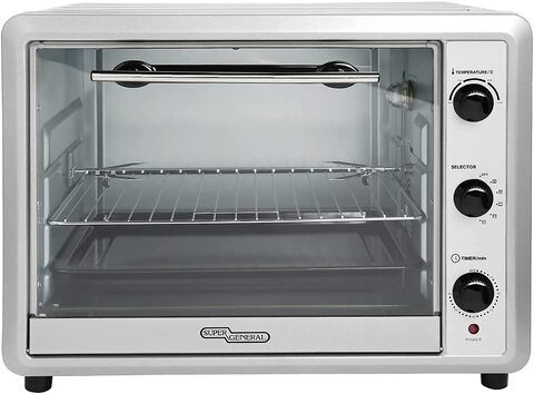 Super General 60 Liter Stainless Steel Electric Oven, Rotisserie-Grill, Convection-Oven, Complete-Heat, SGEO-064-KRC, Silver