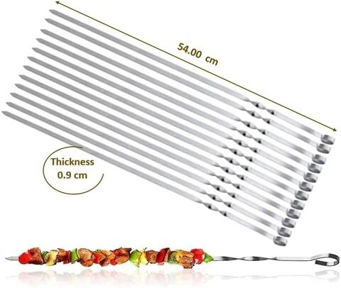 Buy Metal Kabob Skewers for Grilling, Flat Barbecue Skewer