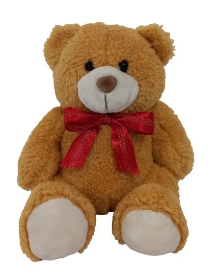 Plush Teddy Golden Brown with Red Ribbon 15cm