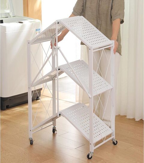 Buy 5 Tier Metal Storage Rack Foldable Shelf Kitchen Organizer Bedroom  Shelves Rolling Cart Online - Shop Home & Garden on Carrefour UAE