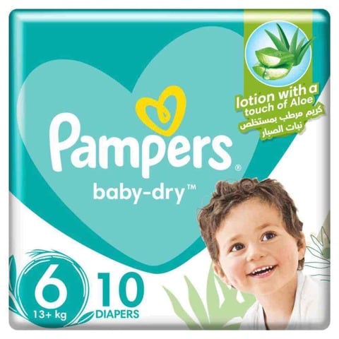 Pampers Baby-Dry Taped Diapers With Aloe Vera Lotion  Size 6 (13+kg) 10 Diapers
