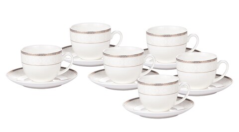 SHALLOW BONE CHINA CUPS AND SAUCERS SET, WHITE/GOLD, 90 CC, TS-90-LIN-E, 12PIECES