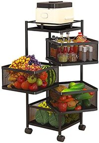 Zxcvbn Kitchen Baker Rack 360&deg;Storage Rack Rotating Trolleys Movable Floor-Standing Multi-Layer Vegetable Fruit Hollow Basket(Size:Square-4F)