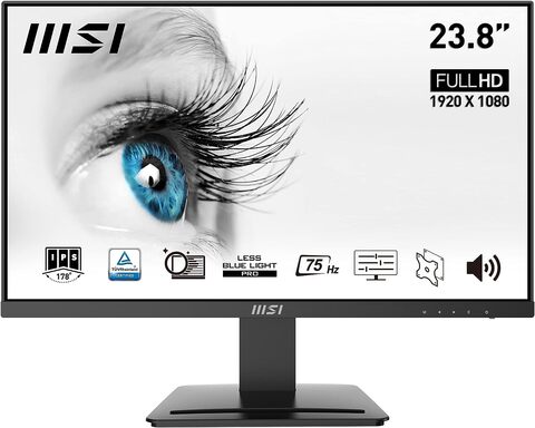MSI PRO MP243 23.8&quot; Monitor, FHD (1920 x 1080), 75Hz, IPS, 5MS, HDMI, DisplayPort, Speakers, Anti-Glare, Anti-Flicker, Less Blue Light, TUV Certified, VESA, Kensington, Black