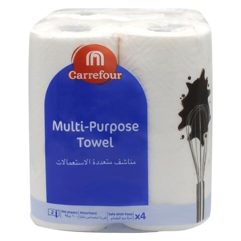 Carrefour 2 Ply Multi-Purpose Towel 90 Sheets x4