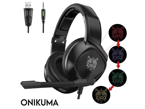 K19 3.5mm Wired Gaming Headset Over Ear Headphones Noise Canceling E-Sport Earphone with Mic LED Lights Volume Control Mute Mic for PC Laptop PS4 Smart Phone