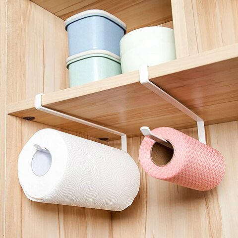 SKY-TOUCH Paper Towel Holder Wall Mounted No Drilling, Paper Towel Holder Under Cabinet, Toilet Roll Holder Self Adhesive, Towel Hanger Tissue Paper for Bathroom Kitchen (White)