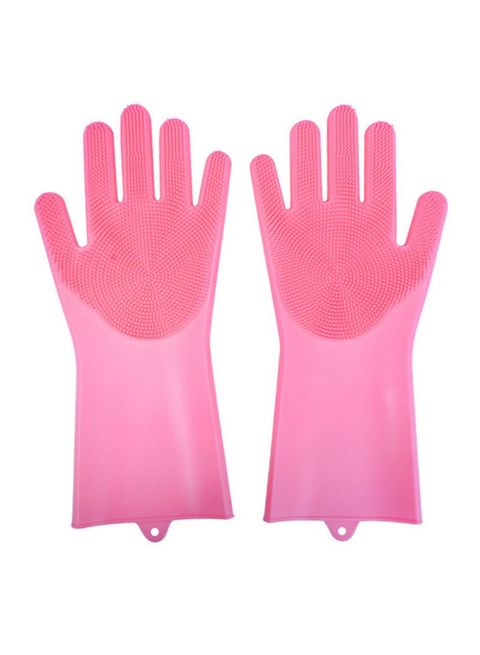 Generic Silicone Dish Washing Scrubber Gloves Rose