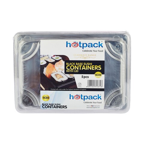 Hotpack Black Sushi Container 85x129x20mm Base with Lid, 5 Pieces